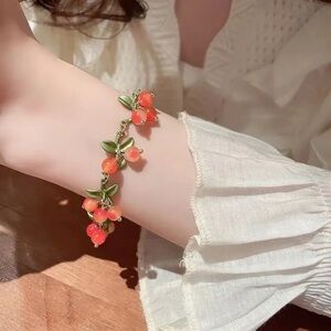 Green & Orange Floral Charm Bracelet Vintage Cottagecore Style NWT